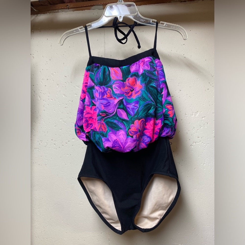 VTG The Slim Suit Women’s One Piece Swimsuit Floral Blouson Underwire Sz 10